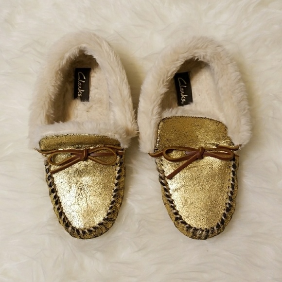 gold moccasin slippers